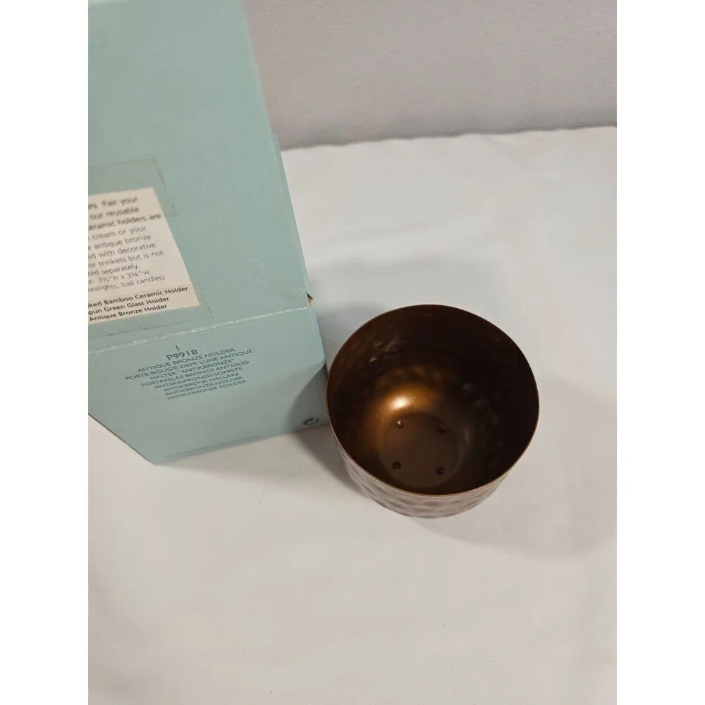PartyLite Antique Bronze Refillable Candle Holder Lid Bronze Tassel Box P9918